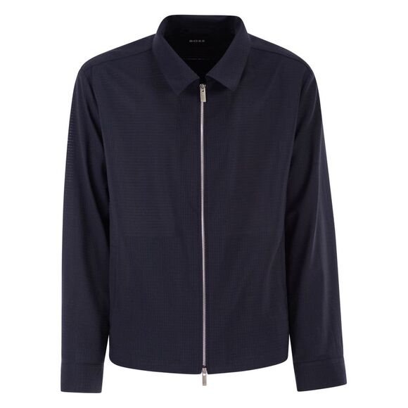 Boss Men Wool Blend Lightweight Jacket With Zip And Micro-Textured Finish
